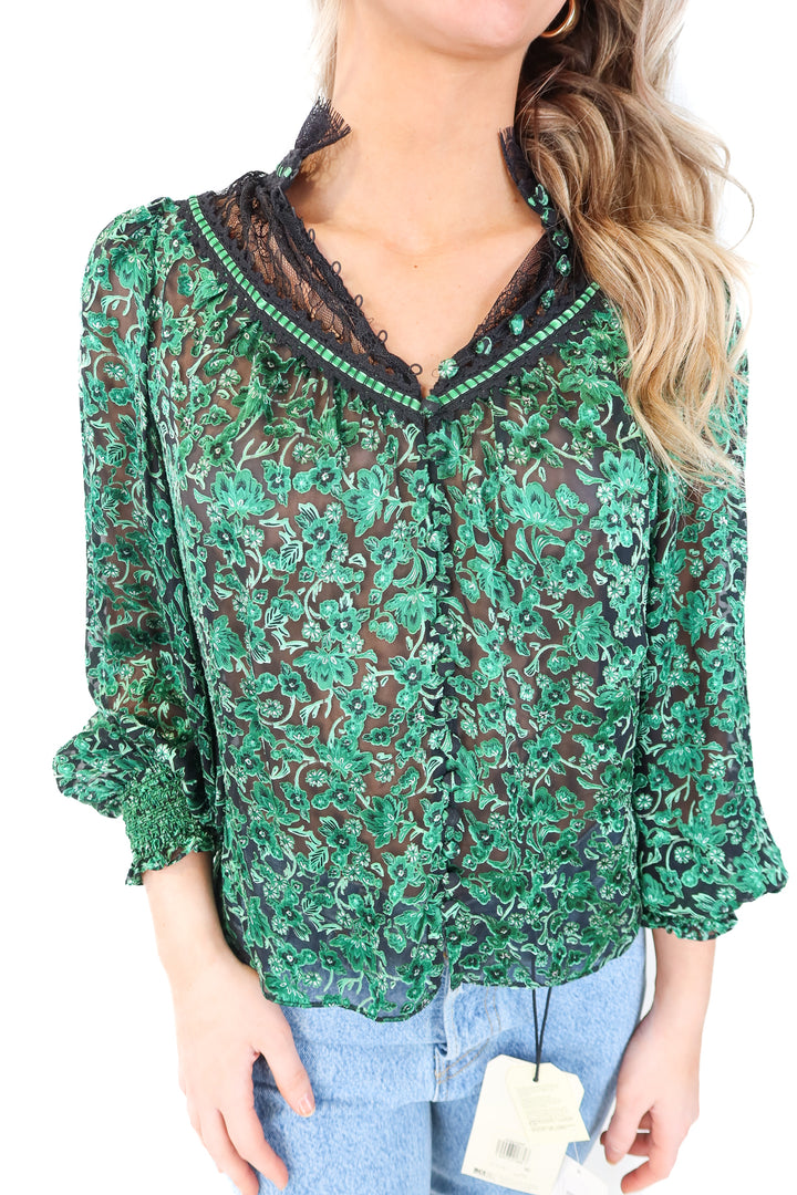 Alice + Olivia green floral top (s; retail $295)