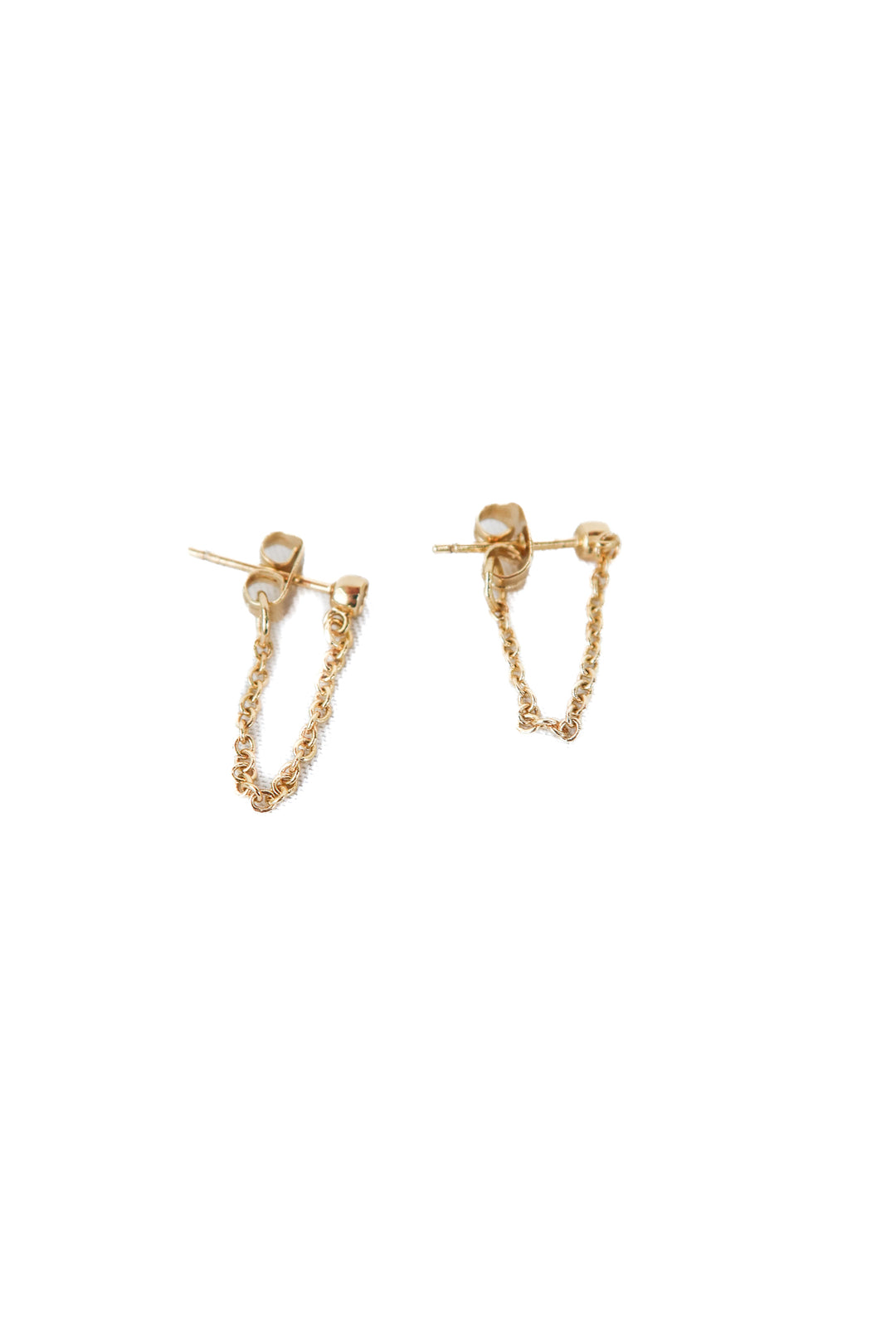 tiny gold crystal/chain stud earrings