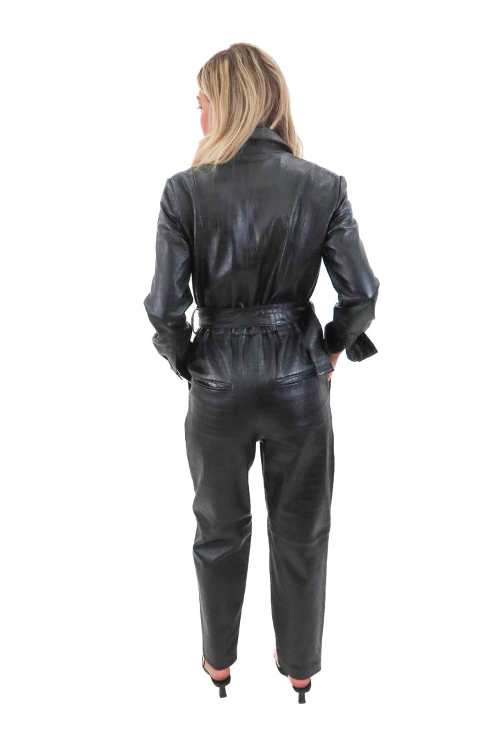 french connection black leather jumpsuit nwt (s; Retail $698)