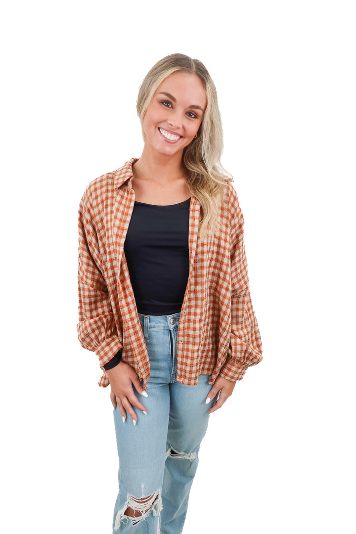 aura brown plaid flannel (s)