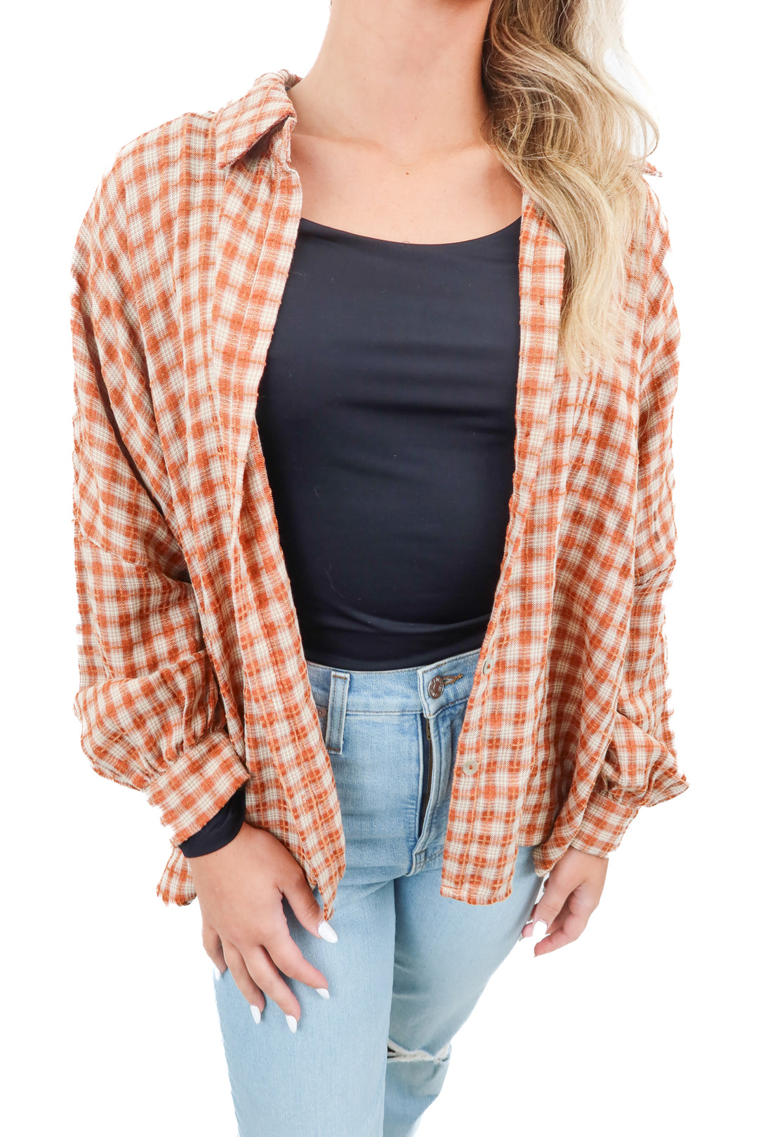 aura brown plaid flannel (s)