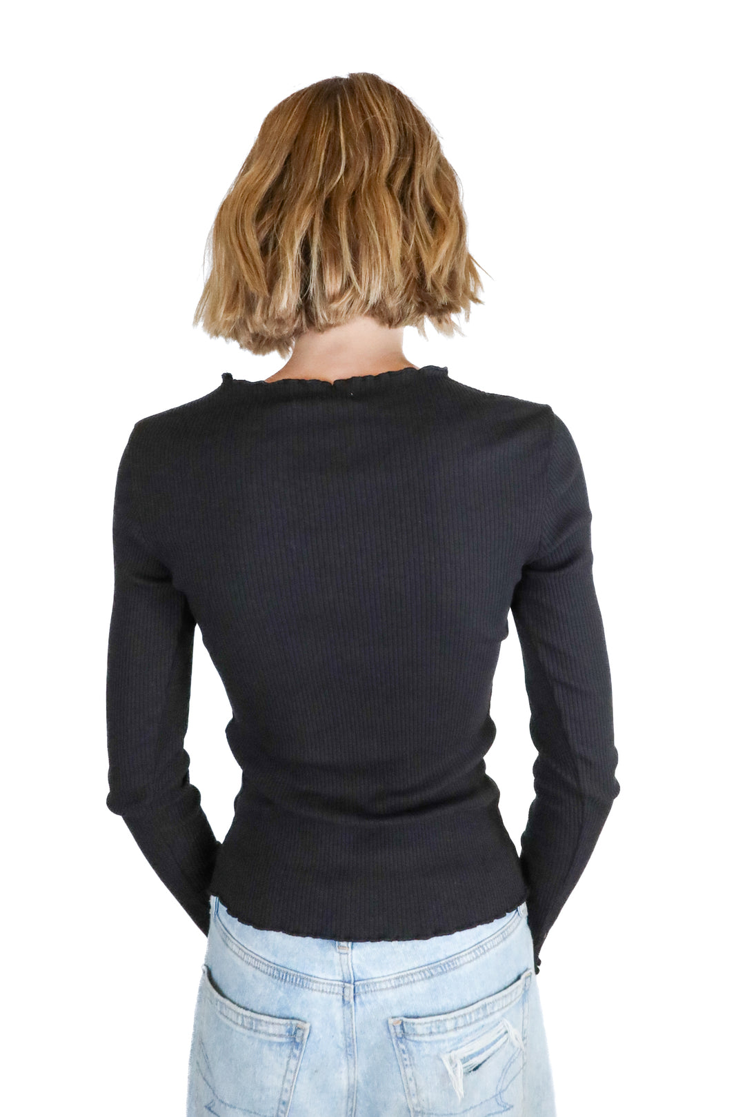 NA-KD black ribbed long sleeve top (s)