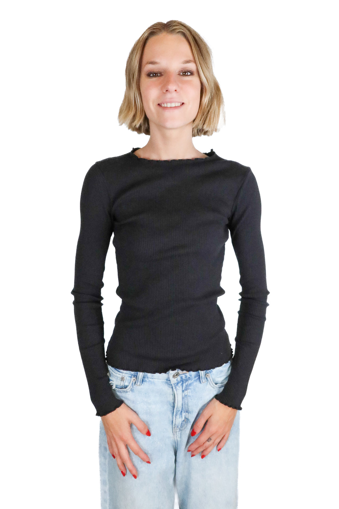 NA-KD black ribbed long sleeve top (s)