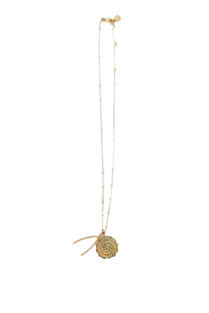 gorjana gold crystal bone/floral circle charm necklace (retail $75)