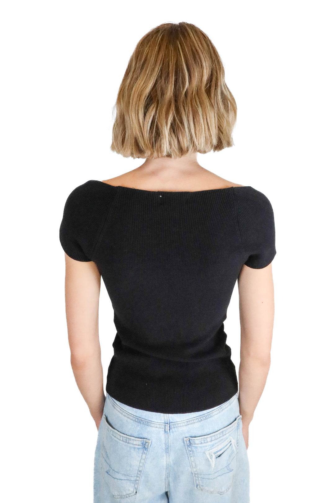 superdown black knit short sleeve top (s)