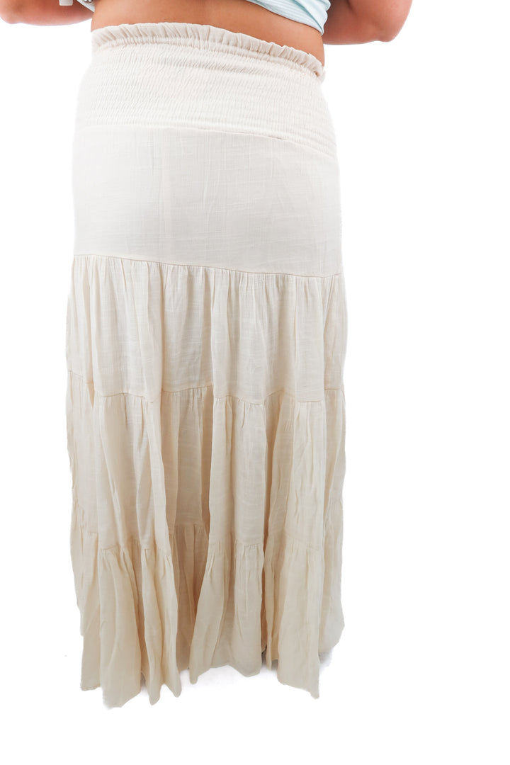 Aakaa long cream skirt (S; retail $59)