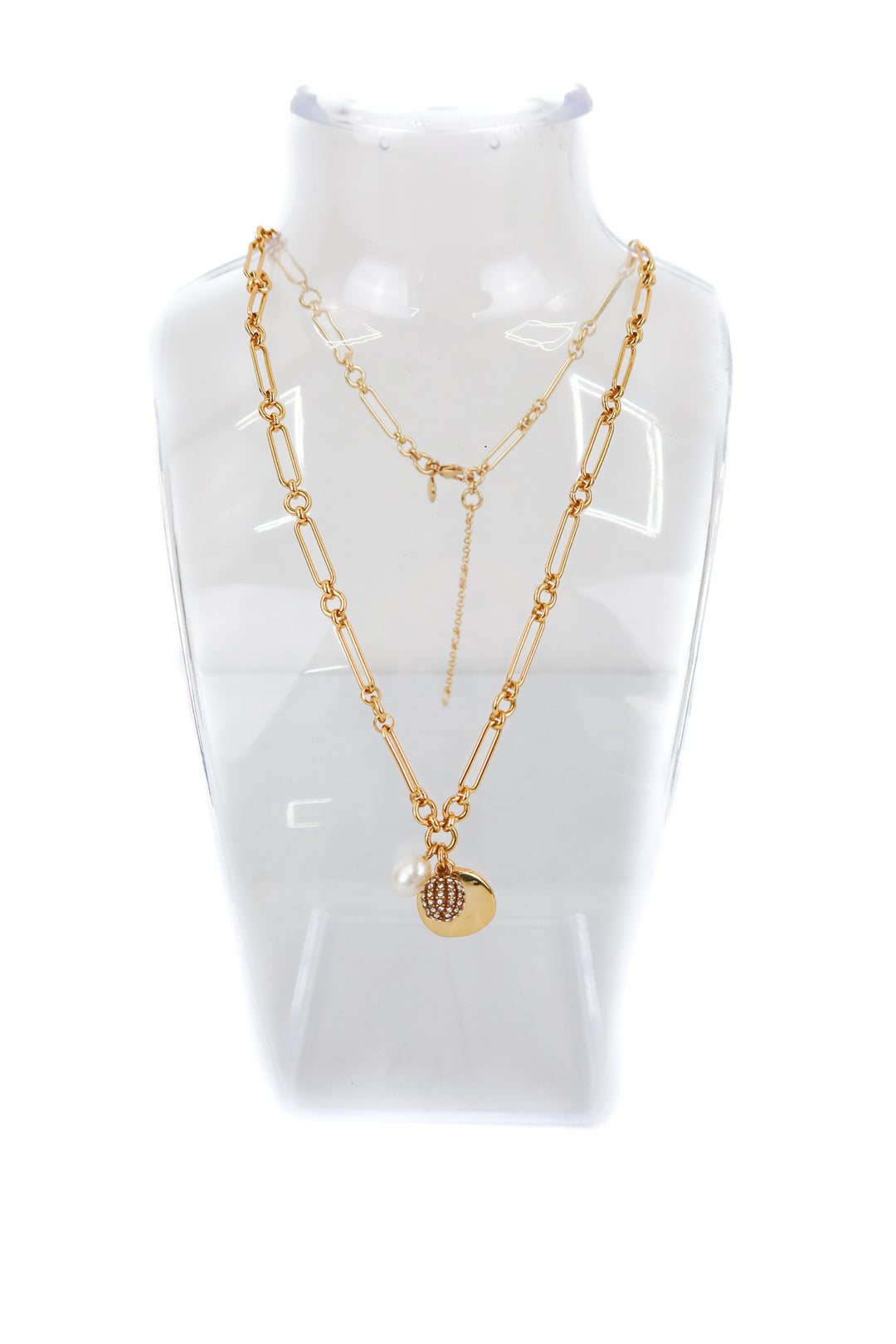 j.crew gold circle/pearl/rhinestone charm necklace (retail $90)