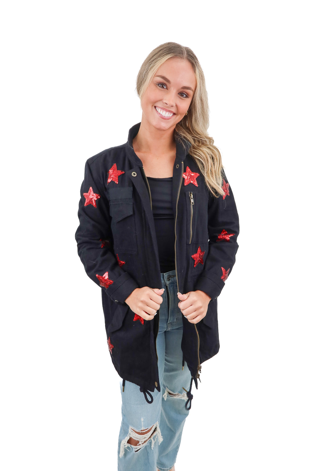 buddy love black red sequin star jacket (s)