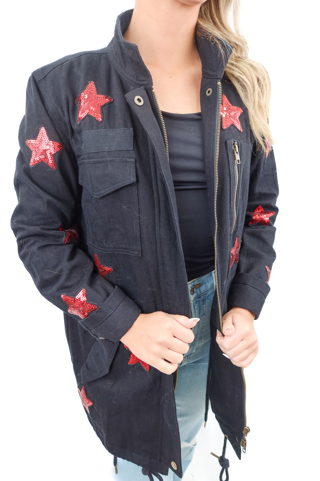 buddy love black red sequin star jacket (s)