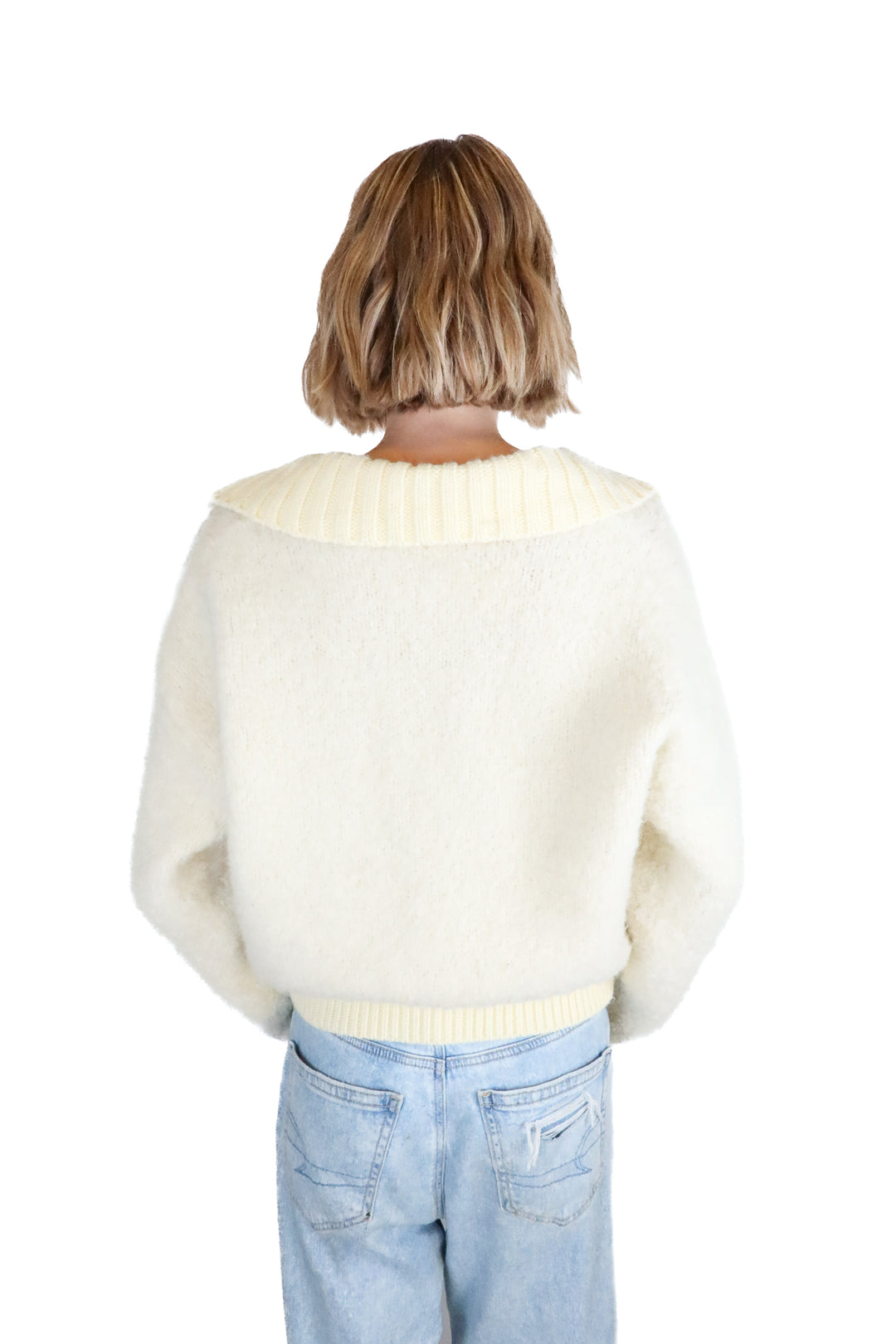 Et Clet Ivory Fuzzy Pocket Front Sweater (S)
