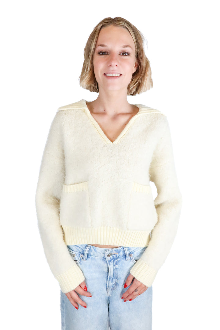 Et Clet Ivory Fuzzy Pocket Front Sweater (S)
