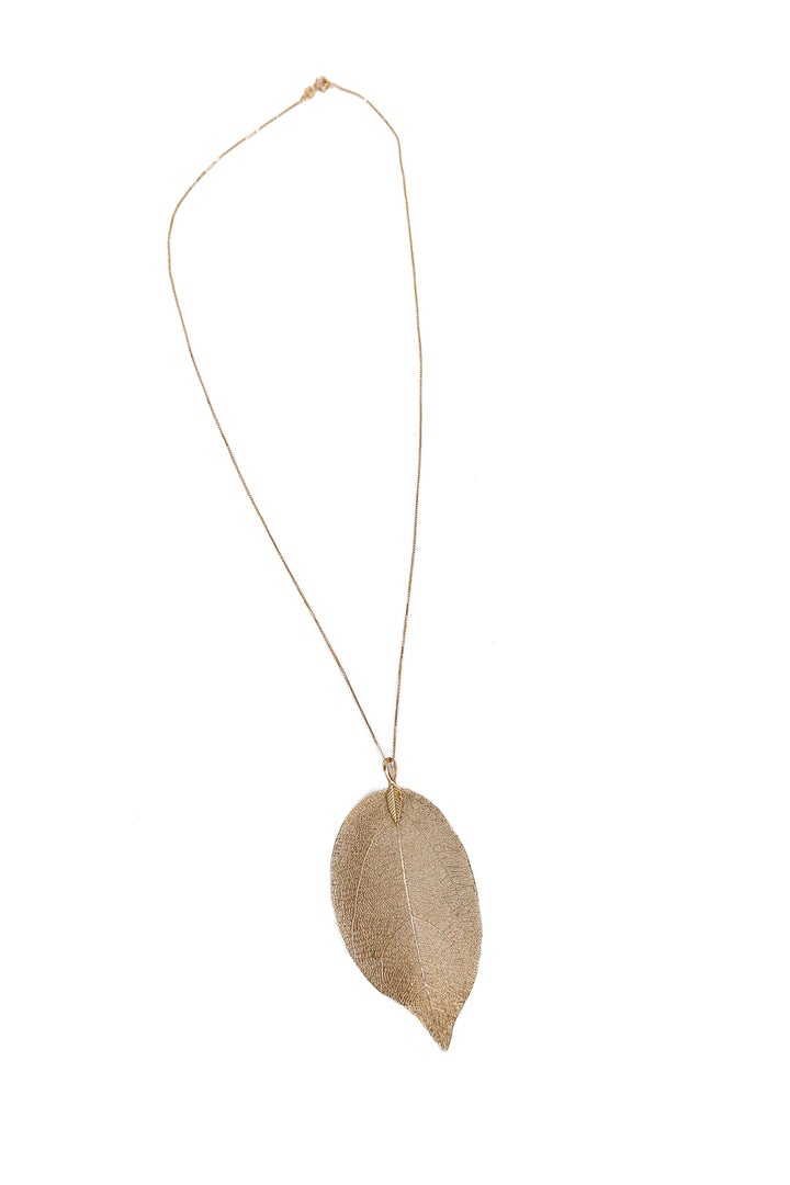 14k gold-plated large leaf necklace