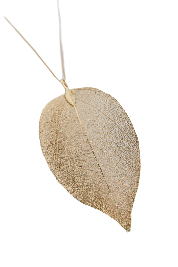 14k gold-plated large leaf necklace
