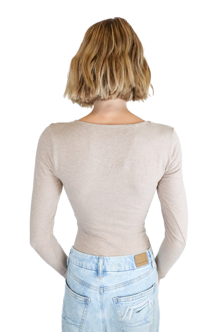 abercrombie tan long sleeve bodysuit (s; retail $70)
