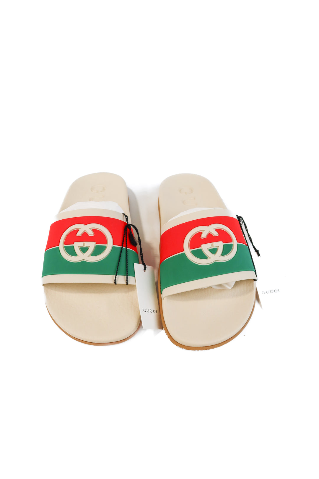 GUCCI cream/red/green slides NWT (39/ US9; retail $595)