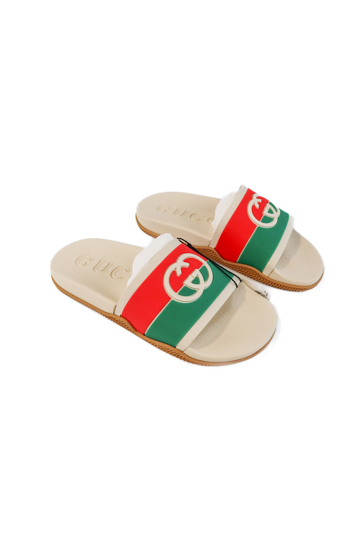 GUCCI cream/red/green slides NWT (39/ US9; retail $595)