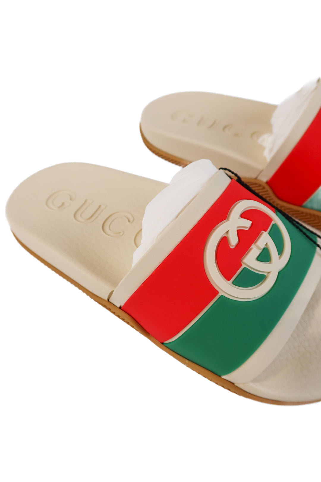 GUCCI cream/red/green slides NWT (39/ US9; retail $595)