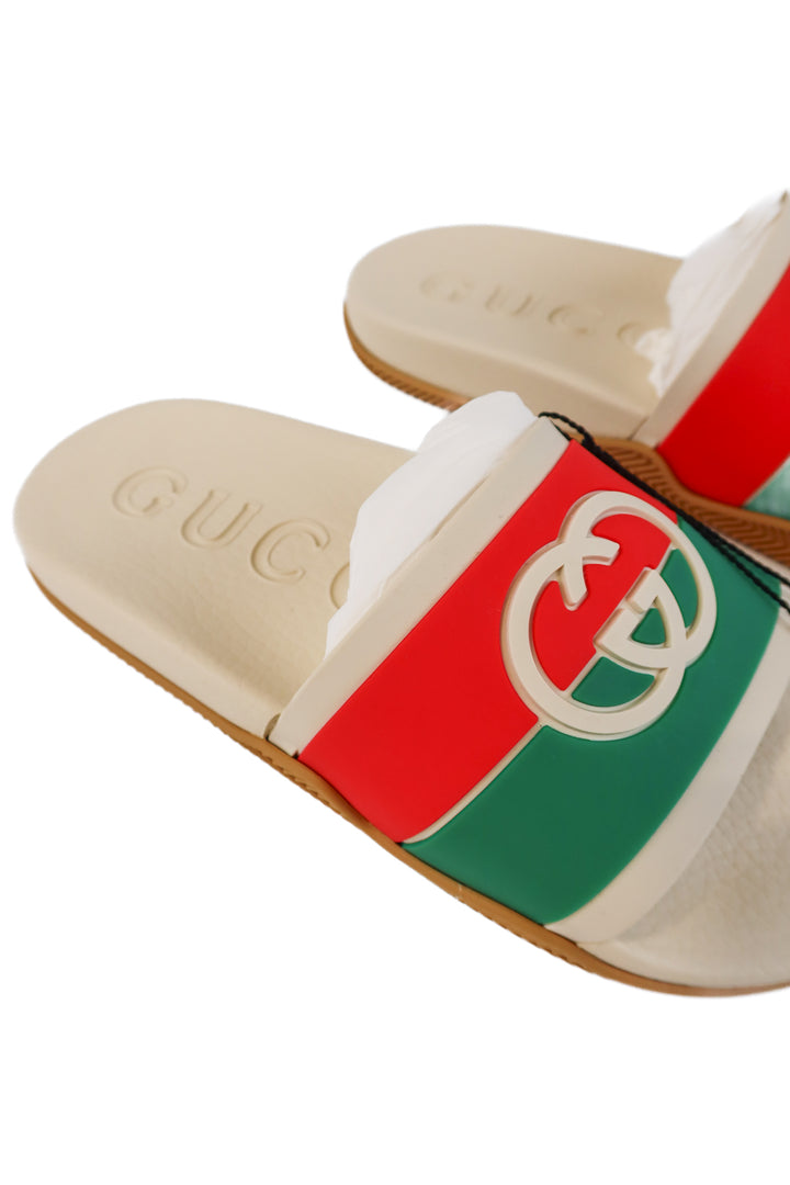GUCCI cream/red/green slides NWT (39/ US9; retail $595)