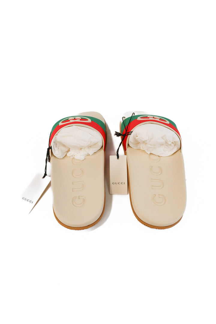 GUCCI cream/red/green slides NWT (39/ US9; retail $595)