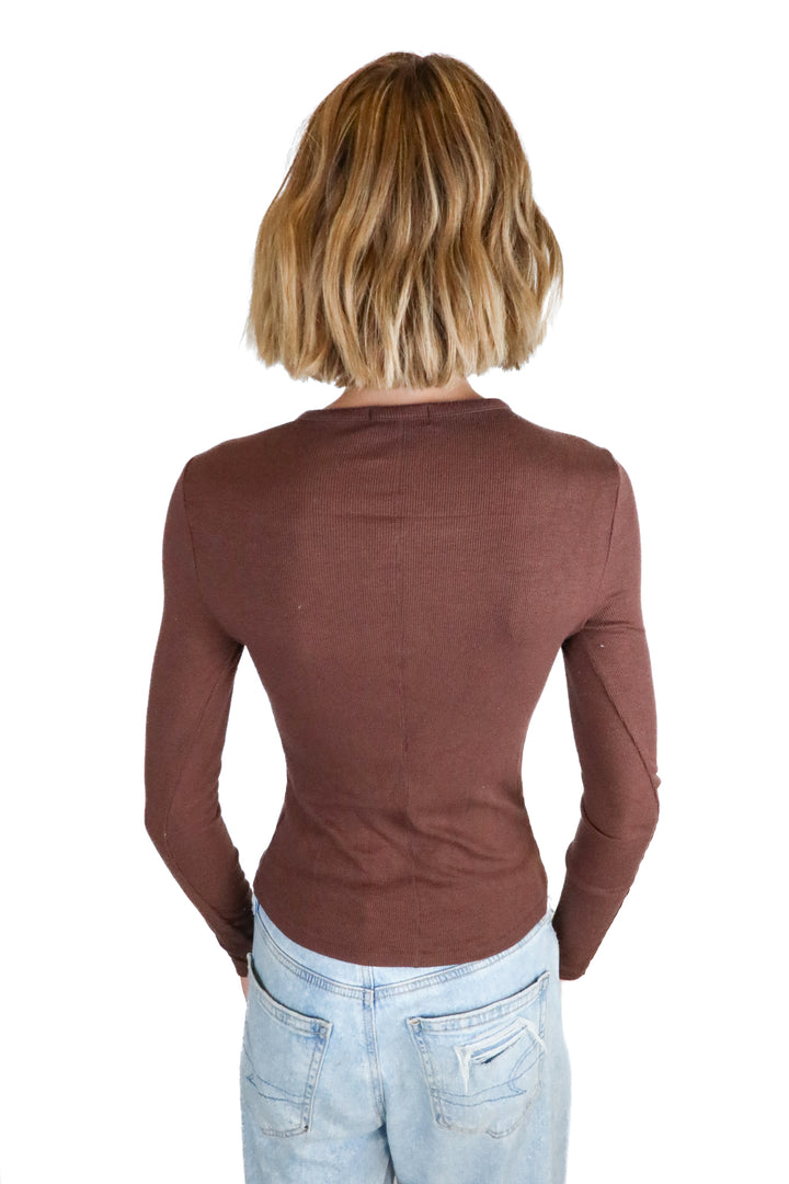nuuds dark brown ribbed long sleeve top (s)