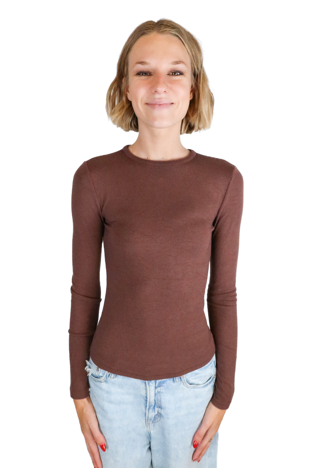nuuds dark brown ribbed long sleeve top (s)