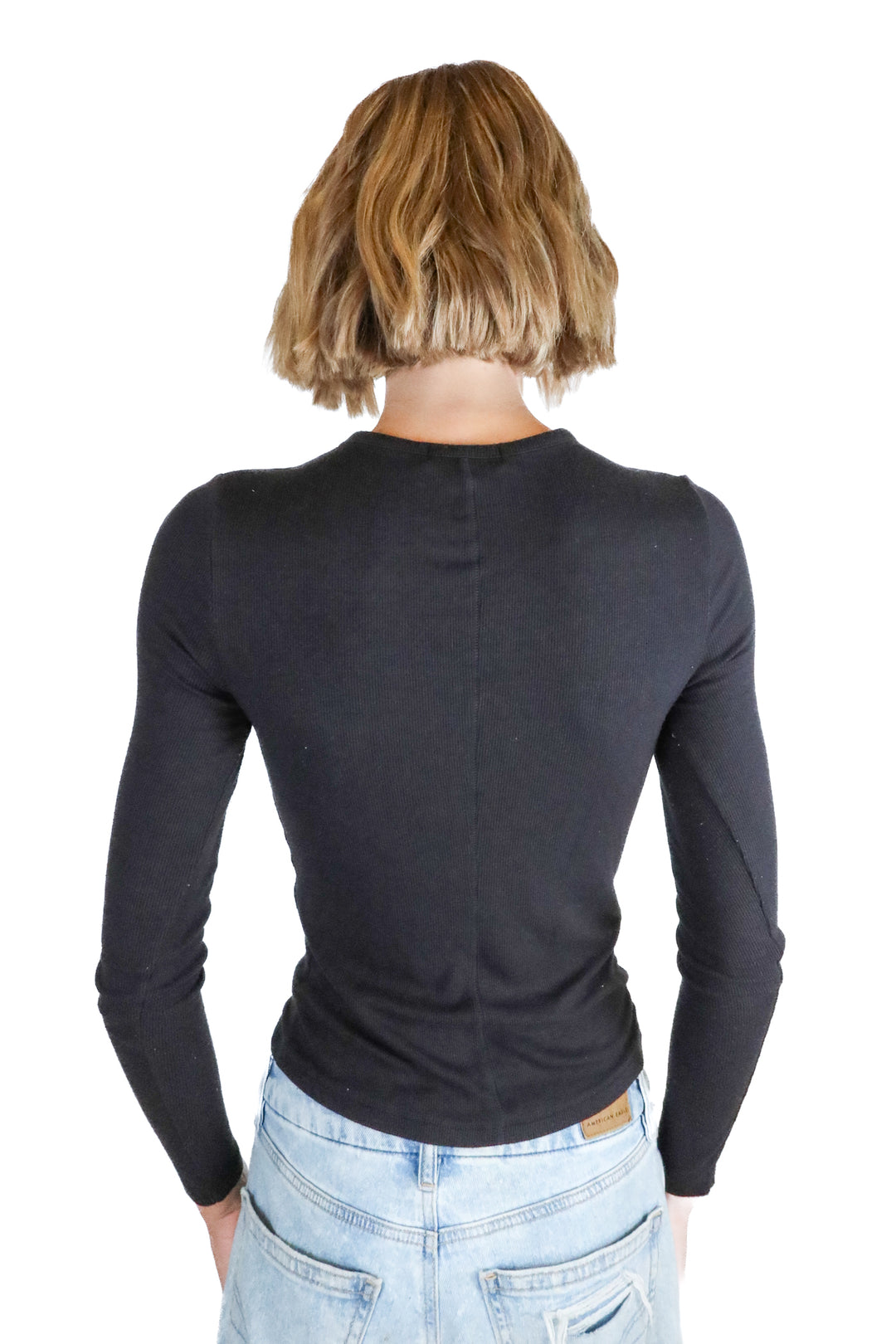 nuuds black ribbed long sleeve top (s)