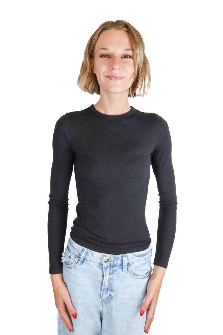 nuuds black ribbed long sleeve top (s)