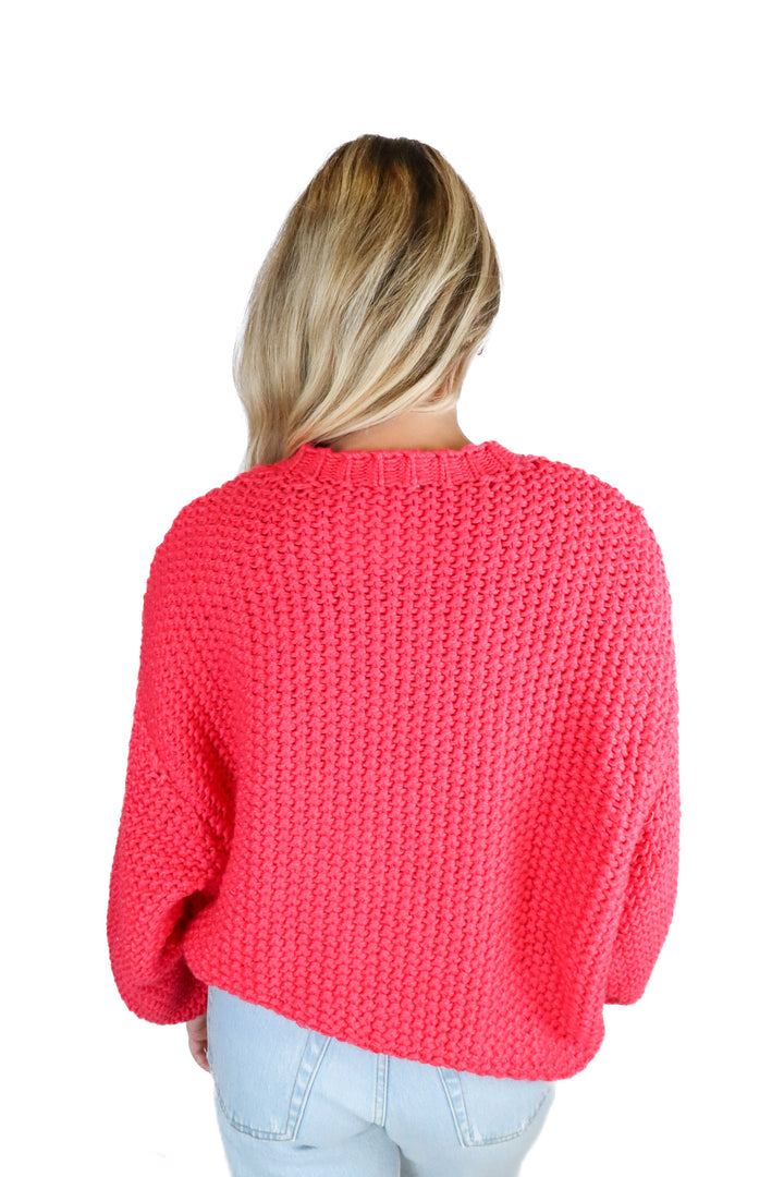le lis hot pink oversized chunky knit sweater (m)
