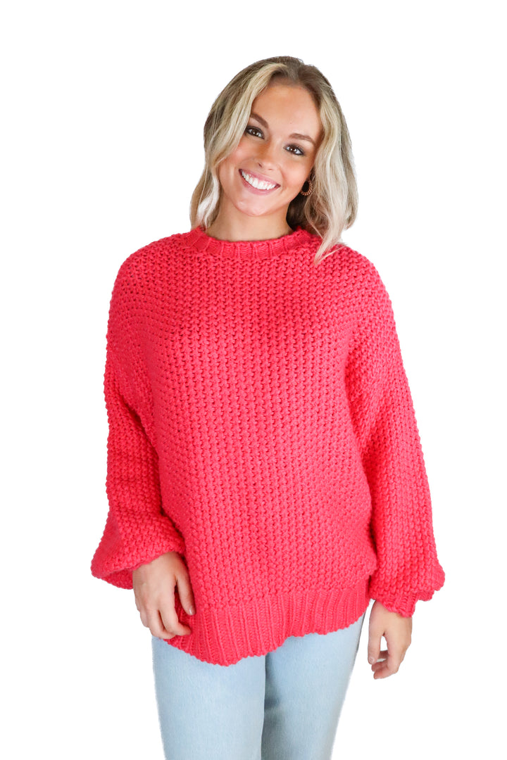 le lis hot pink oversized chunky knit sweater (m)