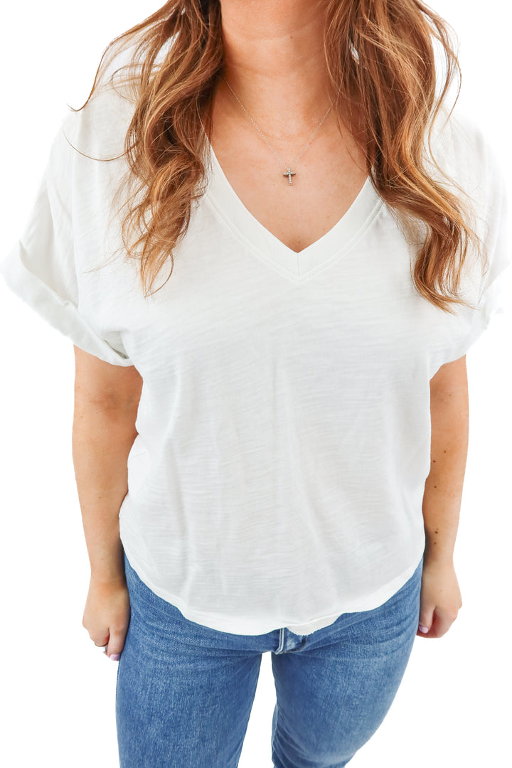 NATION white v neck tee (S; retail $71)