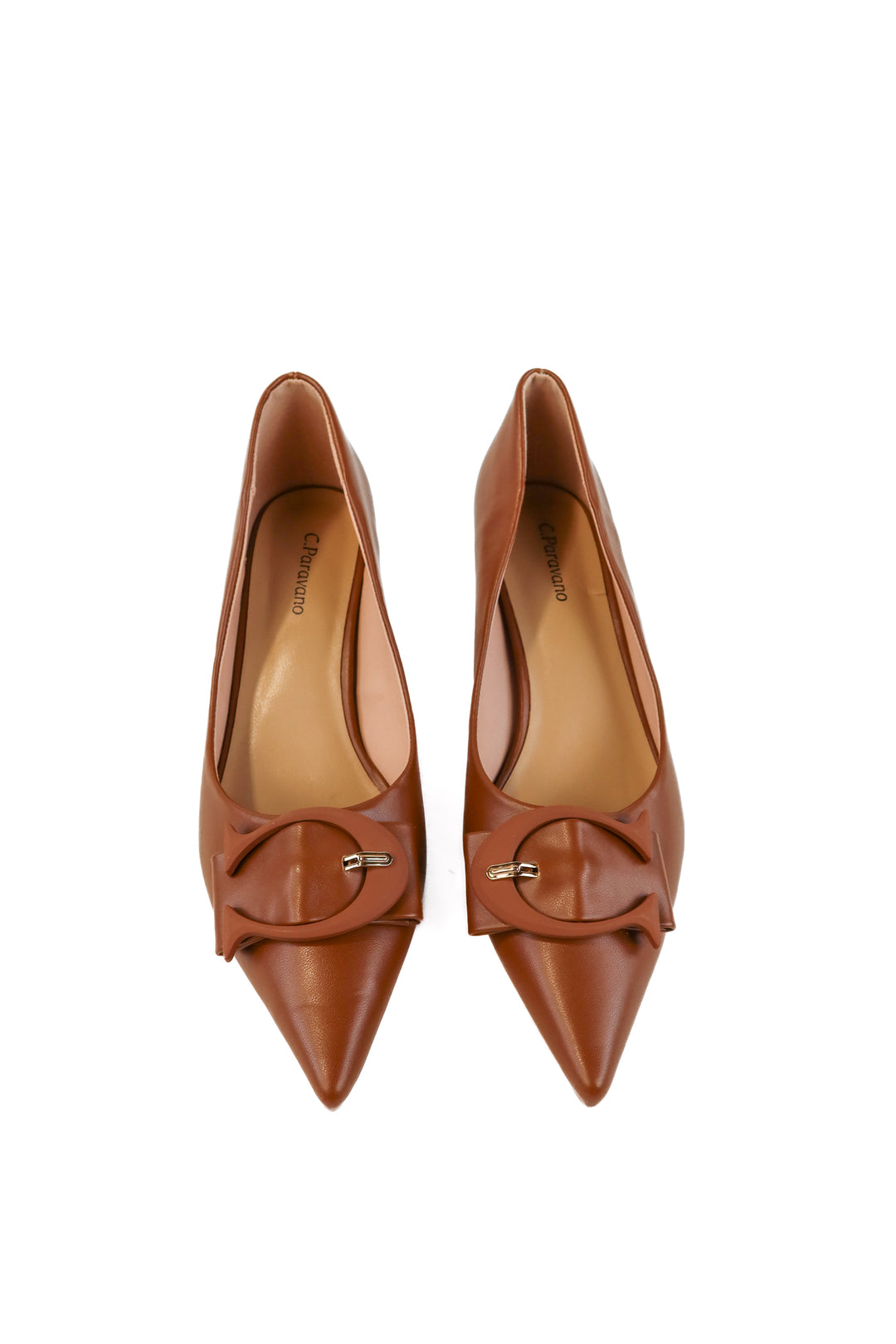 C. Paravano Tan Kitten Heel pumps (41/ US 10.5; retail $128)
