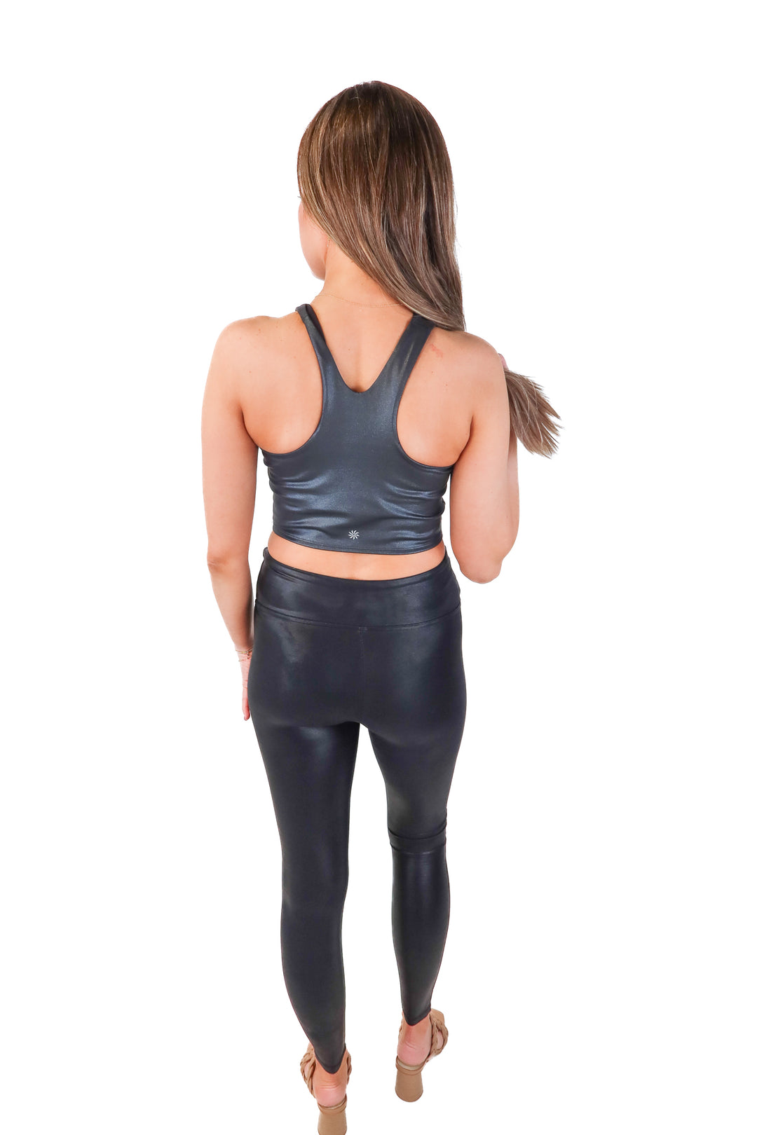 Spanx black metallic leggings (s; retail $98)