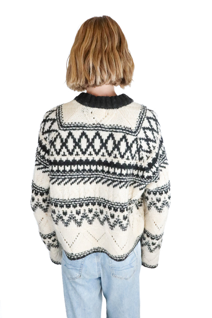 H&M Black and Cream Cable Knit Sweater (S)