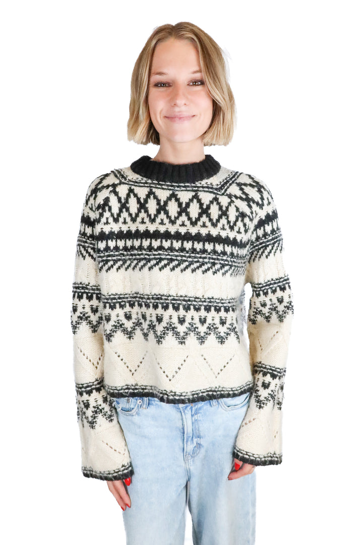 H&M Black and Cream Cable Knit Sweater (S)
