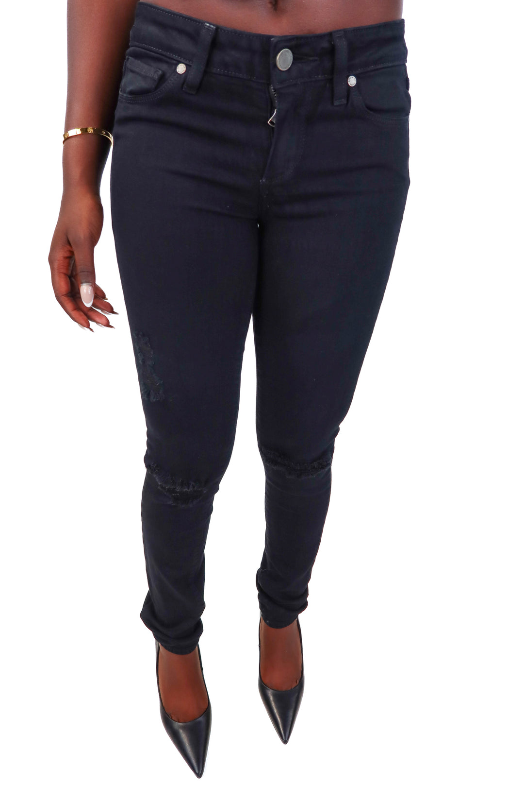 Paige black distressed skinny jeans (25)