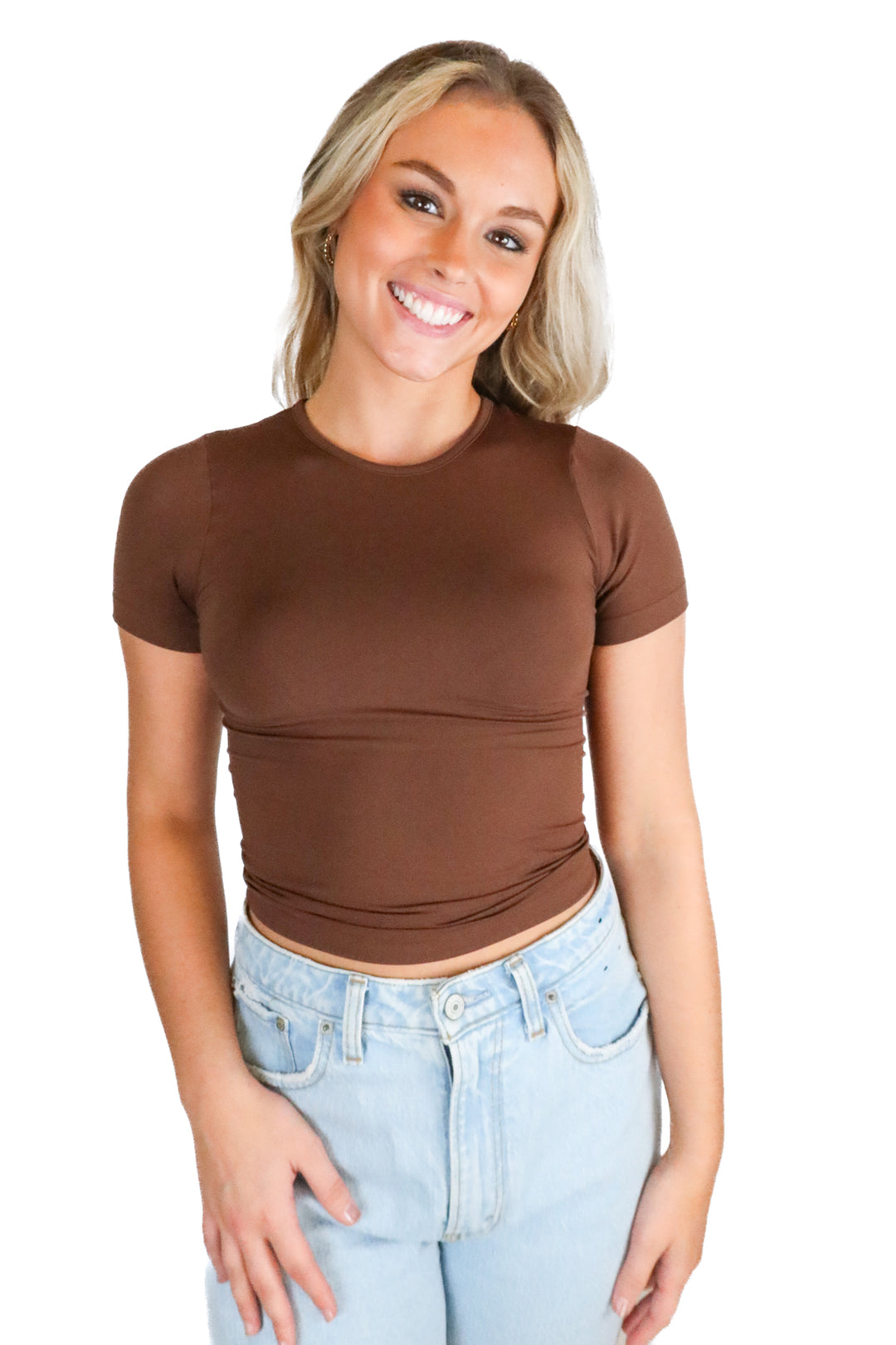 skims brown fitted short sleeve tee (s)
