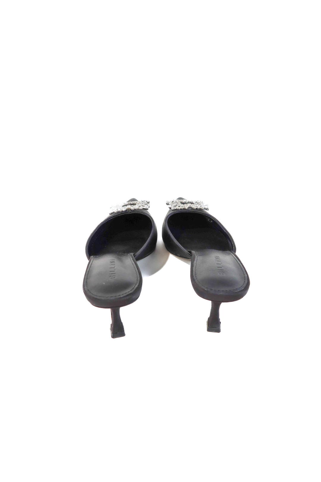 Billini Black Satin Kitten Heel Mules NWOT (10; retail $120)