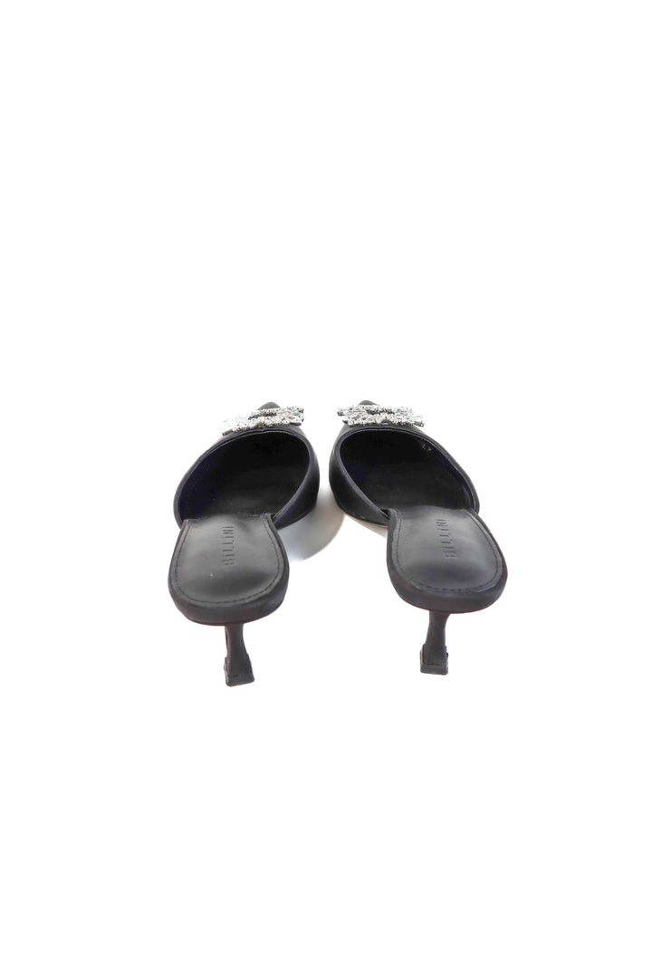 Billini Black Satin Kitten Heel Mules NWOT (10; retail $120)