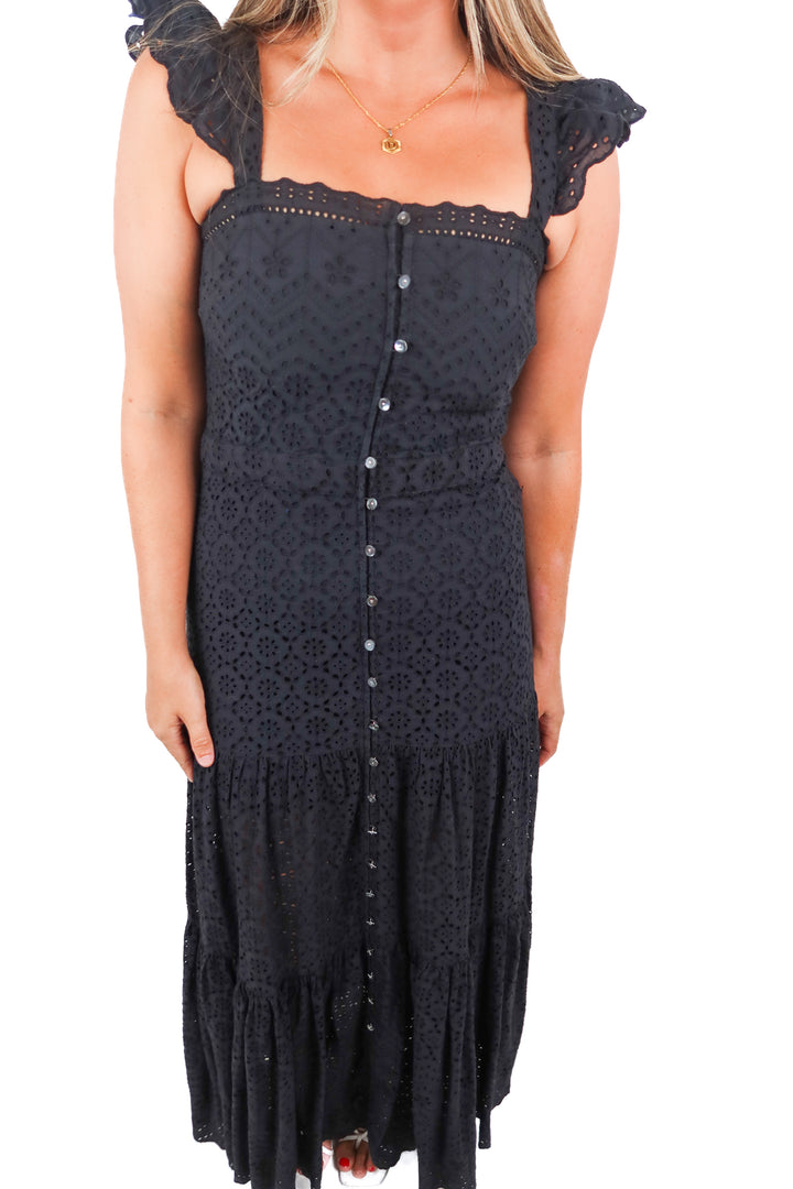 veronica beard black eyelet maxi dress (10; retail $598)