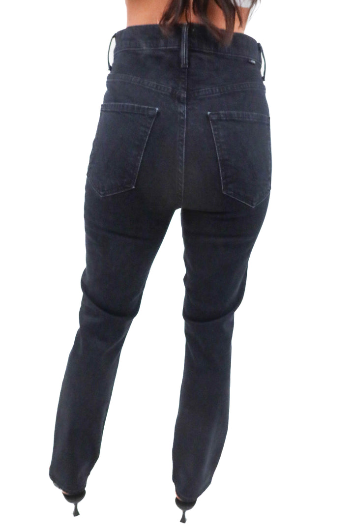mother black straight leg jeans (28; retail $268)