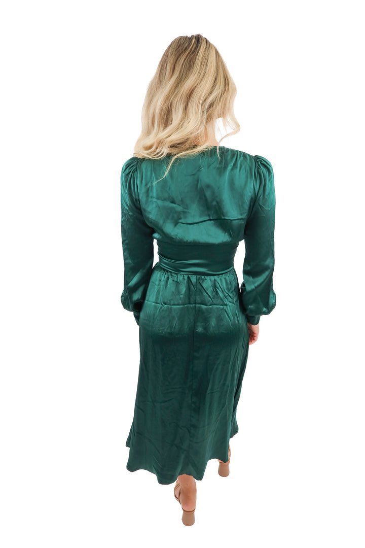Reformation green silk long sleeve midi dress (2)