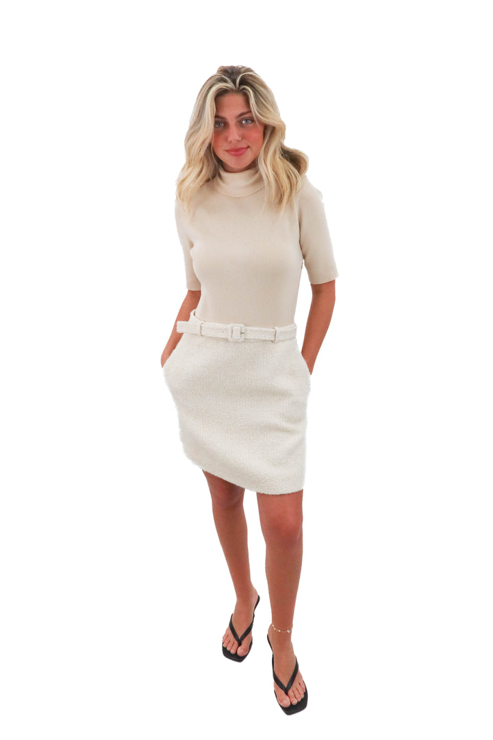 theory cream ribbed top and tweed skirt dress (m; retail $480)