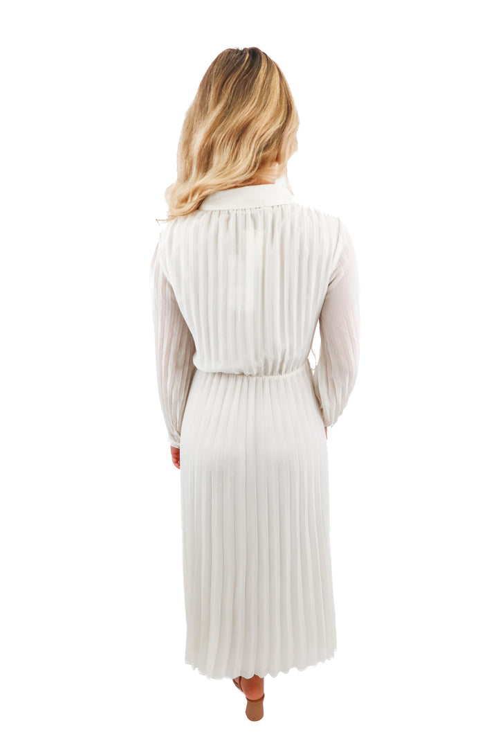 Zara cream pleated midi long sleeve dress NWT (XS; retail $79.90)