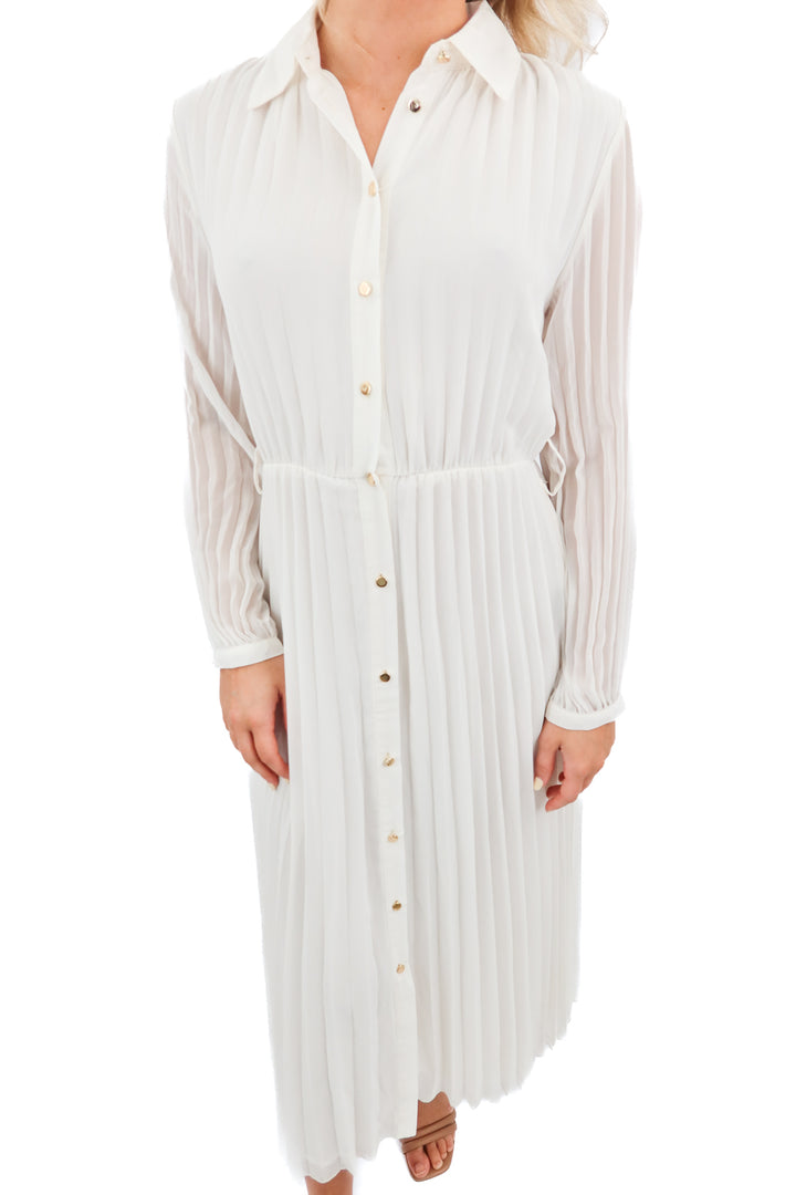 Zara cream pleated midi long sleeve dress NWT (XS; retail $79.90)