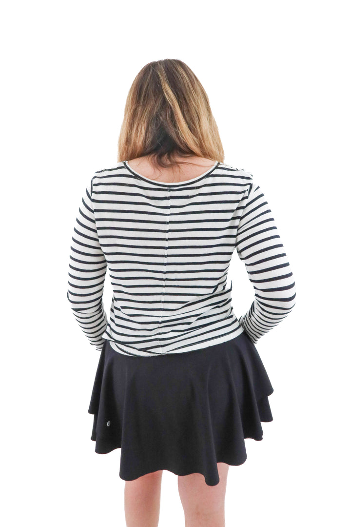 enza costa black and white long sleeve top (m; retail $150)