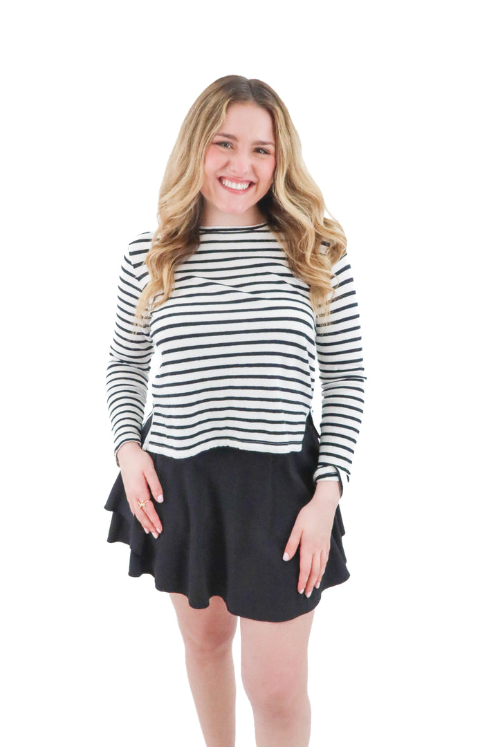 enza costa black and white long sleeve top (m; retail $150)