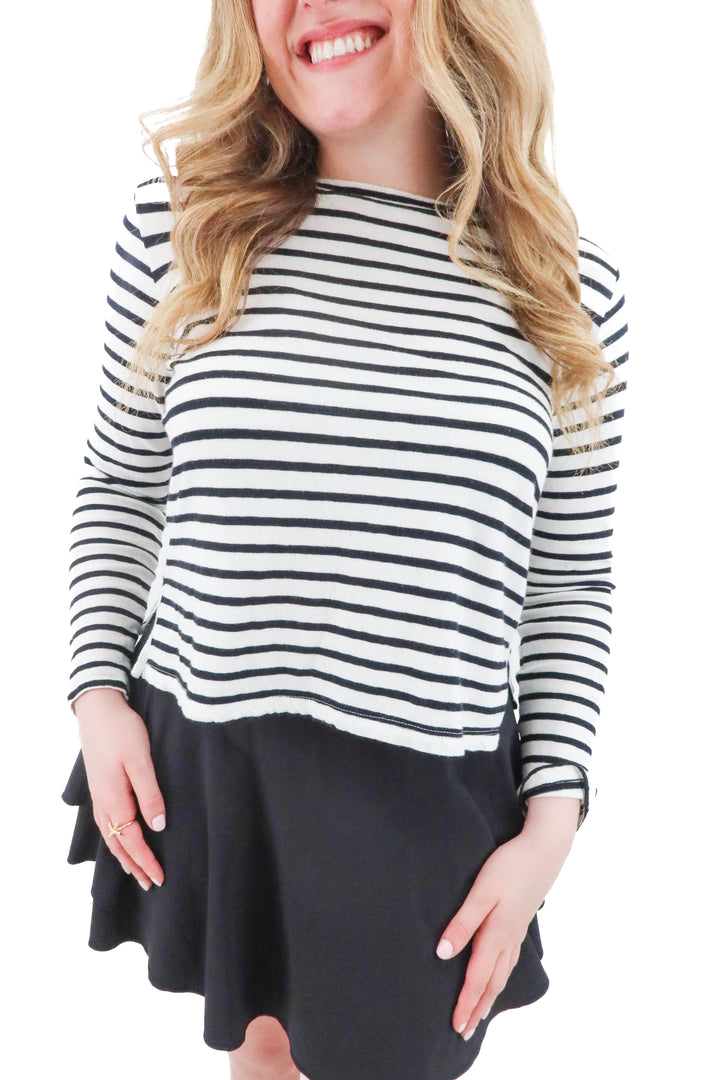 enza costa black and white long sleeve top (m; retail $150)