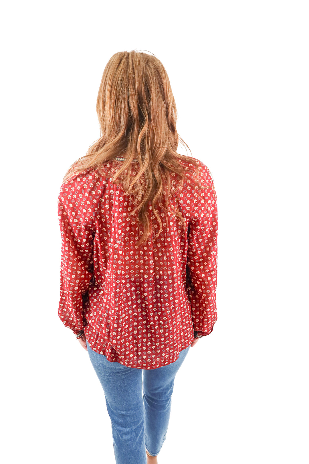Doen red floral paisley long sleeve blouse (S)