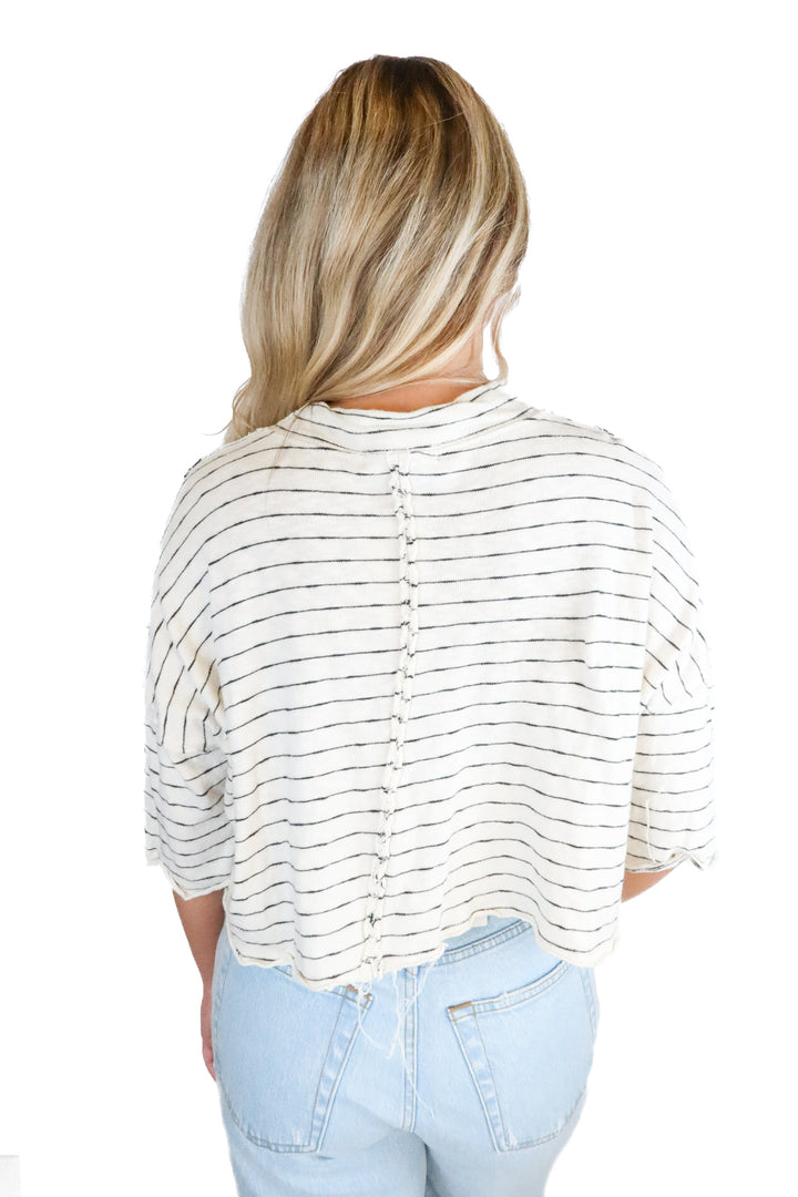 em & elle white and black striped cropped tee (s)
