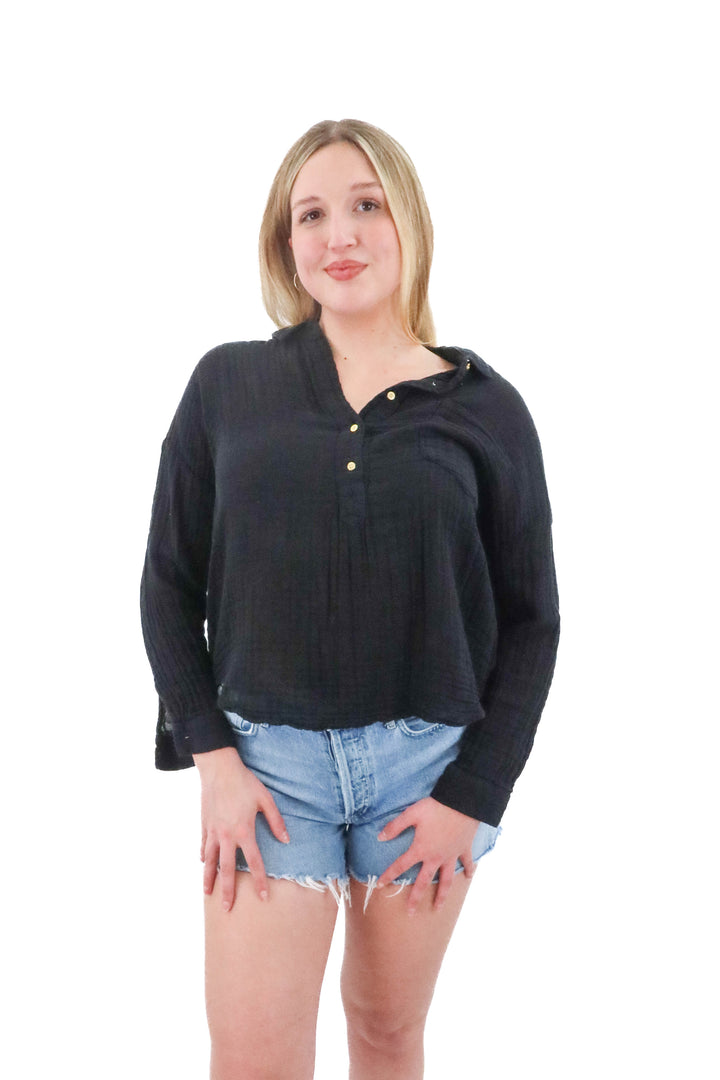 sundays black cotton blouse (2; retail $180)
